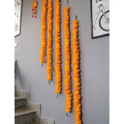 BS AMOR Set Of 5 Orange Coloured Solid Marigold Garland Artificial Flowers-4