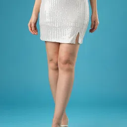 Globus Sequinned Stripes Side Slit Mini Pencil Skirt-image-74