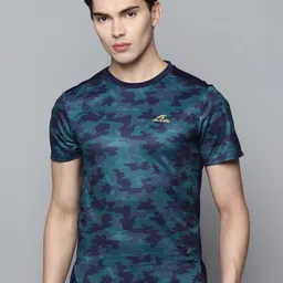 Alcis Men Blue & Green Camouflage Print Slim Fit T-shirt-image-43