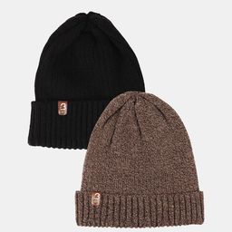 Bharatasya Men Brown & Black Beanie-image-7