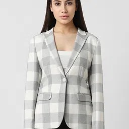 Van Heusen Woman Checked Notched Lapel Single Breasted Blazer-picture-50