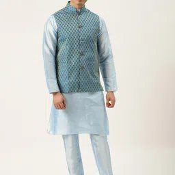 SOJANYA Mandarin Collar Straight Regular Kurta With Churidar & Nehru Jacket-picture-56