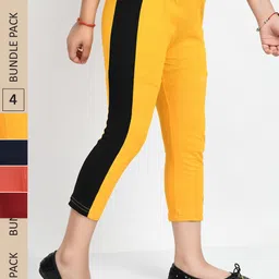 IndiWeaves Girls Pack Of 4 Colourblocked Pure Cotton Capris-image-103