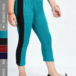 IndiWeaves Pack Of 4 Girls Striped Mid Rise Pure Cotton Capris-image-14