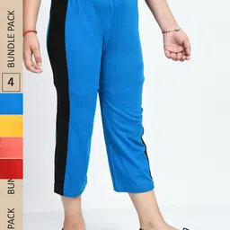 IndiWeaves Girls Pack Of 4 Colourblocked Pure Cotton Capris-image-96