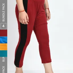 IndiWeaves Girls Pack Of 5 Colourblocked Pure Cotton Capris-image-92