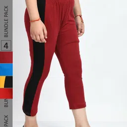 IndiWeaves Pack Of 5 Girls Striped Mid Rise Pure Cotton Capris-image-1