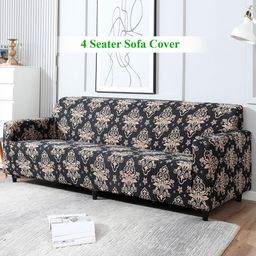 HOKIPO Black & Beige 3 seater Printed Polyester Sofa Cover With Arms-21