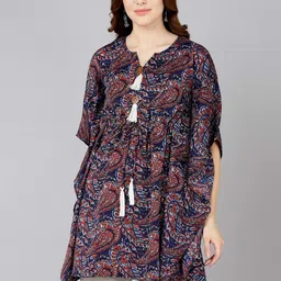 ZNX Clothing Women Blue & Red Paisley Printed Extended Sleeves Kaftan Kurta-image-98