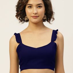 Molcha Women Navy Blue Solid Ready-made Saree Blouse-image-17