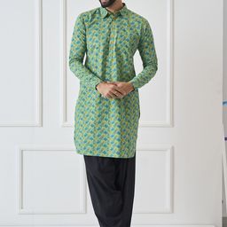 See Designs Ethnic Motifs Printed Regular Pure Cotton Pathani Kurta with Salwar-picture-3