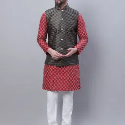 SOJANYA Ethnic Motifs Embroidered Regular Thread Work Kurta With Churidar & Nehru Jacket-picture-1