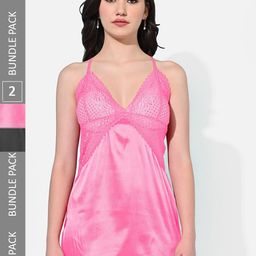 StyFun Set Of 2 V-Neck Satin Baby Dolls-picture-24