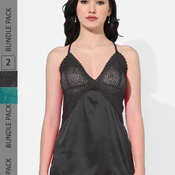 StyFun Set Of 2 V-Neck Satin Baby Dolls-image-45