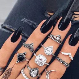 Jewels Galaxy Women Set Of 11 Silver-Plated Stone Studded Stackable Finger Rings-31