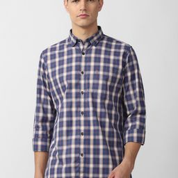 Van Heusen Sport Men Blue & White Slim Fit Tartan Checks Checked Casual Shirt-image-19