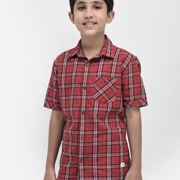 Crimsoune Club Boys Classic Slim Fit Tartan Checks Pure Cotton Casual Shirt-picture-48