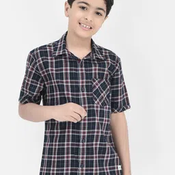 Crimsoune Club Boys Classic Slim Fit Tartan Checked Pure Cotton Casual Shirt-image-31