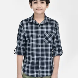 Crimsoune Club Boys Classic Slim Fit Tartan Checked Pure Cotton Casual Shirt-image-39