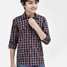 Crimsoune Club Boys Classic Slim Fit Tartan Checked Pure Cotton Casual Shirt-image-99