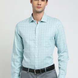 Turtle Men Grid Tattersall Checks Spread Collar Pure Cotton Formal Shirt-image-76