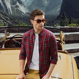 The Roadster Lifestyle Co Men Navy Blue & Maroon Regular Fit Checked Sustainable Casual Shirt-image-30