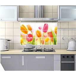 Jaamso Royals Orange & White Floral Water Proof Heat Resistant Kitchen Wall Sticker-image-91