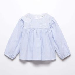 Mango Kids Girls Striped Puff Sleeve Schiffli Detail Cotton Top-image-47