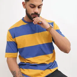 Maniac Striped Round Neck Short Sleeves Cotton Oversized T-shirt-image-69