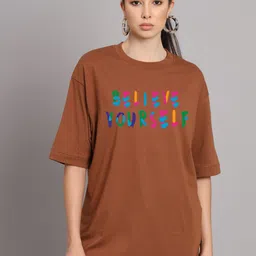 Imsa Moda Typographic Printed Drop-Shoulder Sleeves Cotton Oversized T-shirt-image-88