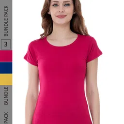 IndiWeaves Pack Of 3 Round Neck Pure Cotton T-shirt-image-53