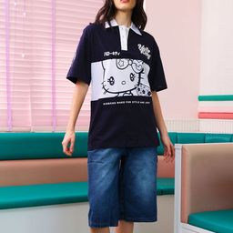 Bonkers Corner Women Graphic Printed Polo Collar Cotton Oversized T-Shirt-image-55