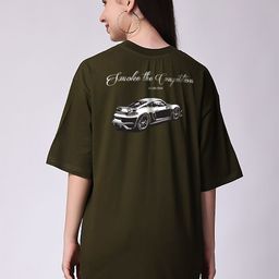 MISCHIEF MONKEY Typography Round Neck Oversized T-shirt-image-73