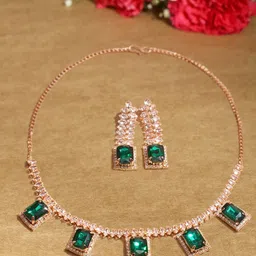 AMI Rose Gold-Plated Stone-Studded & Beaded Jewellery Set-19