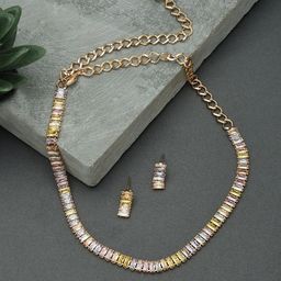Zaveri Pearls Rose Gold-Plated CZ Studded Jewellery Set-image-1
