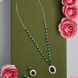 Zaveri Pearls Silver-Plated CZ Stone Studded Jewellery Set-image-30