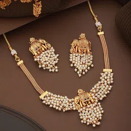 Saraf RS Jewellery Gold-Plated Elephant Motif Beads Beaded Temple Necklace With Earrings-46