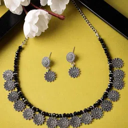 Sukkhi Silver-Plated Oxidised-Floral Shaped Jewellery Set-image-19