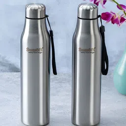 Sumeet Silver-Toned 2 Pieces Double Wall Vacuum Stainless Steel Water Bottles 1 L Each-0