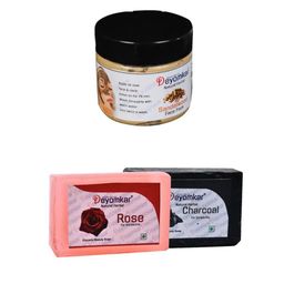 Deyomkar 3 Pcs Herbal Sandalwood Face Pack with Rose & Charcoal  Soap-5