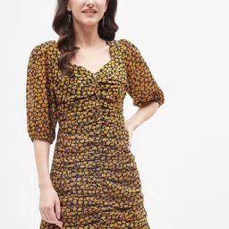 Kibo Floral Printed Gathered Detailed Sheath Dress-image-50