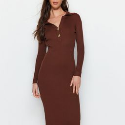 Trendyol Shirt Collar Ribbed Midi Bodycon Dress-image-9