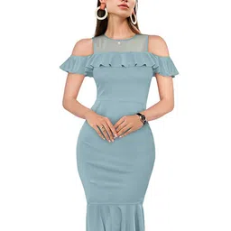 BAESD Cold-Shoulder Ruffles Detail Sheath Midi Dress-image-13