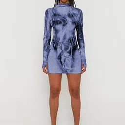 StyleCast Blue Abstract Printed High Neck Bodycon Dress-picture-15