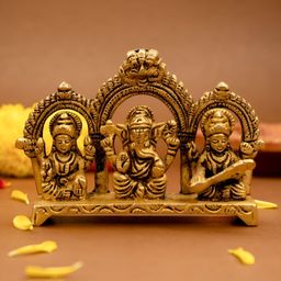 Ekhasa Gold-Toned Brass Religious Laxmi Ganesh Saraswati Idol Showpiece-image-77