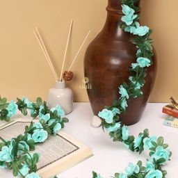 DULI Set Of 2 Blue & Green Rose Creeper Artificial Flower Plants-57
