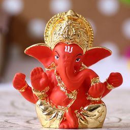 eCraftIndia Orange & Gold-Toned Handcrafted Lord Ganesha Idol-image-99