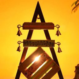 CraftVatika Brown & Beige Handcrafted Madhubani Table Lamp Decorative Showpiece-image-1