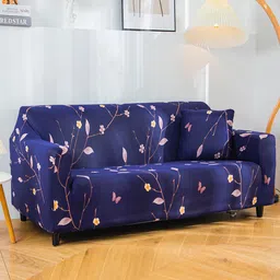 HOUSE OF QUIRK Navy Blue 2-Seater Stretchable Non-Slip Sofa Cover-37