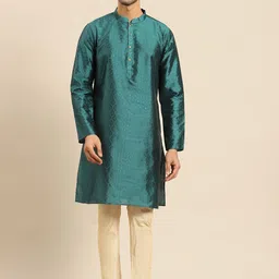 Amodh by Kisah Men Green Thread Work Jacquard Kurta-30